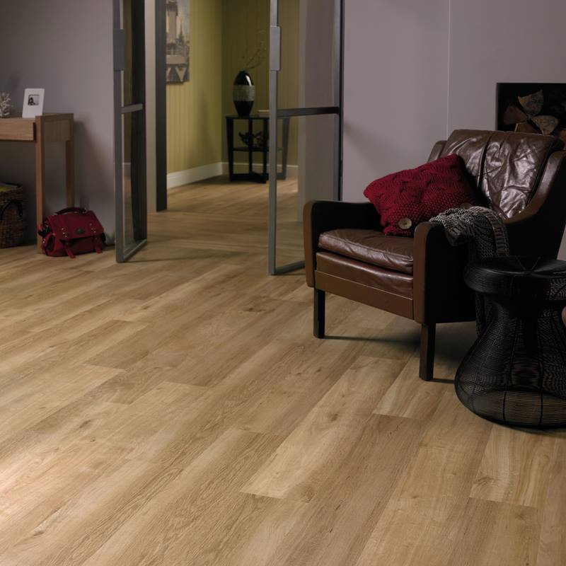 Warm wood flooring in a finished living room